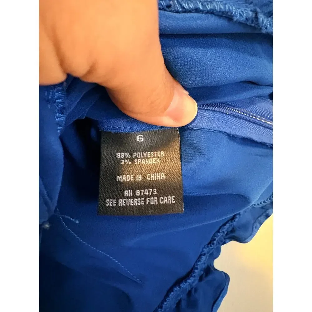 Dressbarn Collection Blue Satin Sleeveless Ruffle Blouse Ruched 6 Regency Y2k